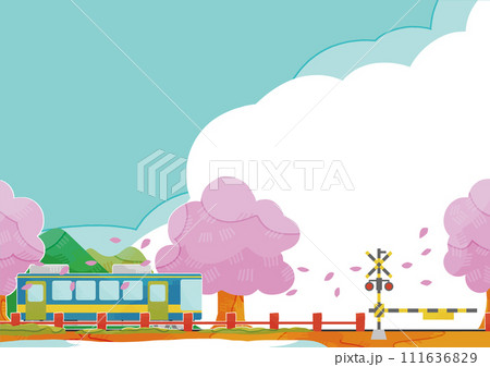 電車と桜の風景イラスト 電車と桜の風景イラスト 111636829