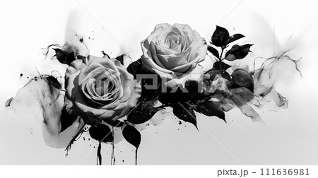 Floral seamless pattern with monochrome watercolor white roses. 111636981