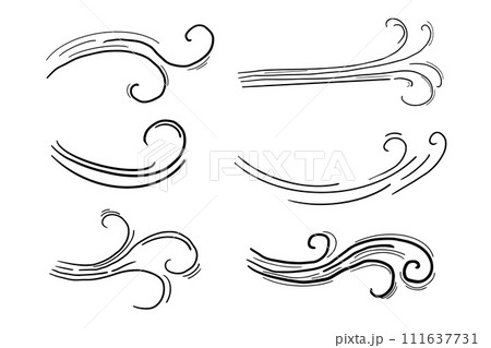 Wind motion doodle line swirl hand drawn steam weather blow isolated on white background. Atmosphere action element. Wind motion doodle line swirl hand drawn steam weather blow isolated on white background. Atmosphere action element. 111637731