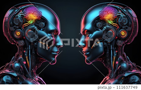 AI-generated content. Mechanical Minds in Silent Conversation AI Generated 111637749