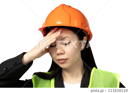 PNG, Asian girl in the role of construction worker, isolated on white background. PNG, Asian girl in the role of construction worker, isolated on white background. 111638120