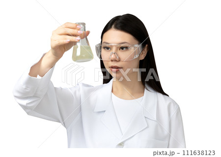 PNG, asian girl chemist lab assistant, isolated on white background. 111638123