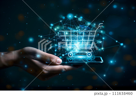 AI-generated content. Onliner shopping concept - phone with shopping cart 111638460