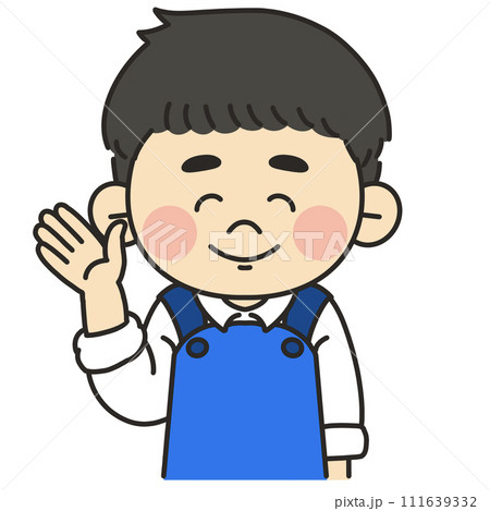 水族館の飼育員の男性が手をあげているイラスト 111639332