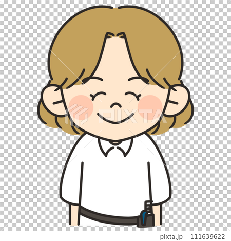 茶髪の女性美容師が正面を向いて微笑んでいるイラスト 111639622