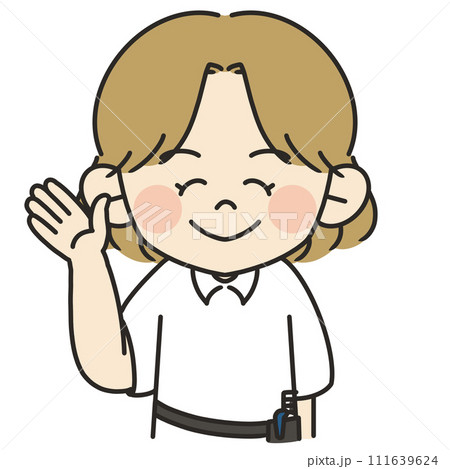 茶髪の女性美容師が手をあげているイラスト 111639624
