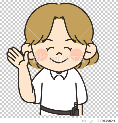 棕髮女理髮師舉手的插圖 111639624