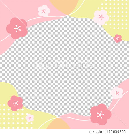 春天花朵的幾何圖案方框插圖（梅花、櫻花風格） 111639863