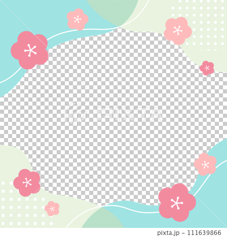 春天花朵的幾何圖案方框插圖（梅花、櫻花風格） 111639866