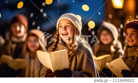 Christmas Carol Singers at Nativity Scene -...のイラスト素材 [111640022] - PIXTA