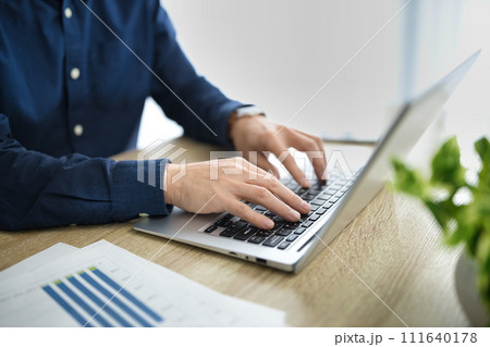 パソコンを使用するミドル男性の手元 パソコンを使用するミドル男性の手元 111640178