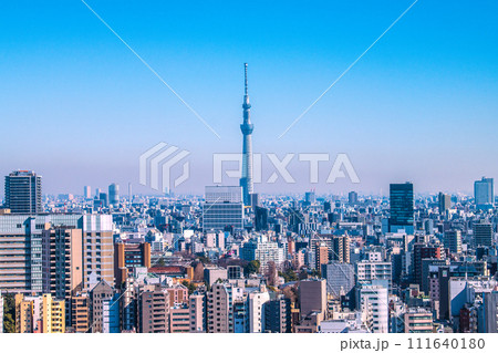 日本の東京都市景観 押上駅方面や東京スカイツリーなどを望む 111640180