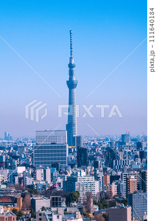日本の東京都市景観 押上駅方面や東京スカイツリーなどを望む 日本の東京都市景観 押上駅方面や東京スカイツリーなどを望む 111640184
