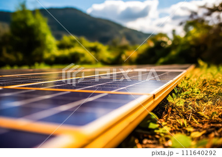 Photovoltaic solar power panel against a sky background 111640292