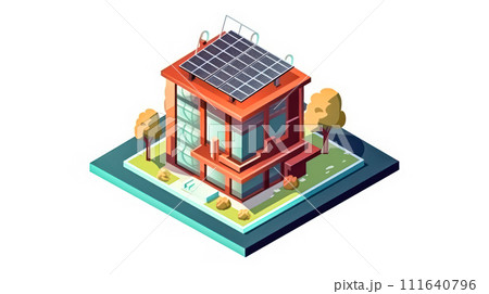 Eco friendly house with solar panels in trendy flat style. Eco friendly house with solar panels in trendy flat style. 111640796