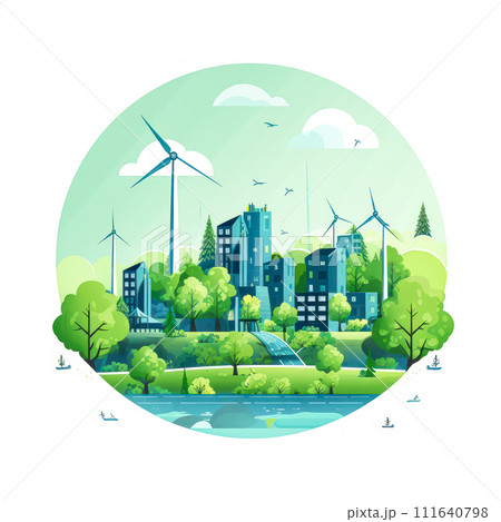 Silhouette of a wind power turbine amid mountain hills. Silhouette of a wind power turbine amid mountain hills. 111640798