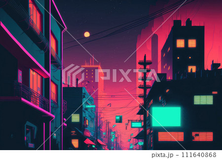 Retro neon city. Generative AI 111640868
