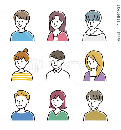 男女の上半身ベクターイラストセット 斜め向き 男女の上半身ベクターイラストセット 斜め向き 111640931