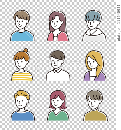 男女の上半身ベクターイラストセット 斜め向き 男女の上半身ベクターイラストセット 斜め向き 111640931