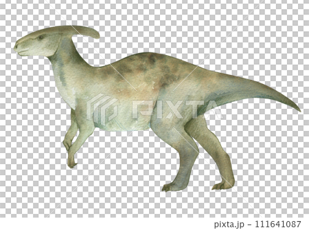 Watercolor illustration of a dinosaur parasaurolophus, watercolor texture, handmade, isolated. For children's room decor, poster, invitation Watercolor illustration of a dinosaur parasaurolophus, watercolor texture, handmade, isolated. For children's room decor, poster, invitation 111641087