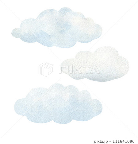 Watercolor illustration of stylized cartoon clouds isolated, set. Watercolor texture, handmade Watercolor illustration of stylized cartoon clouds isolated, set. Watercolor texture, handmade 111641096