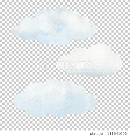Watercolor illustration of stylized cartoon clouds isolated, set. Watercolor texture, handmade Watercolor illustration of stylized cartoon clouds isolated, set. Watercolor texture, handmade 111641096