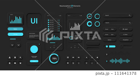 User interface elements for a mobile application in black and blue style 111641378