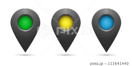 Realistic gray geolocation icons with colored inserts on a white background. Realistic gray geolocation icons with colored inserts on a white background. 111641440