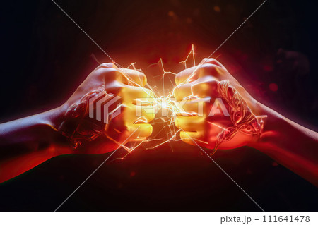Energy-Charged Fists About to Collide - Generative AI 111641478