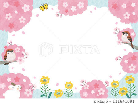 【透過】桜咲く手描き風の可愛いフレーム 111641691
