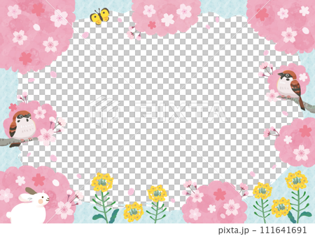 【透過】桜咲く手描き風の可愛いフレーム 111641691