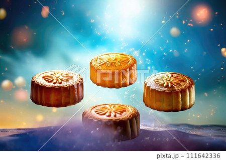 Mooncakes with Intricate Designs - Generative AI 111642336