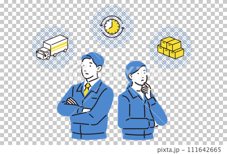 2024年問題について考える作業服の男女 2024年問題について考える作業服の男女 111642665