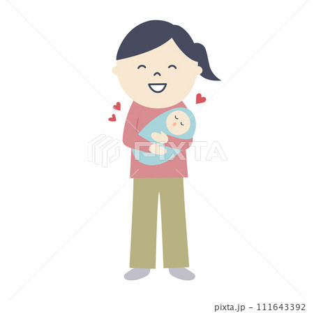 赤ちゃんを可愛がる主婦のイラスト 111643392