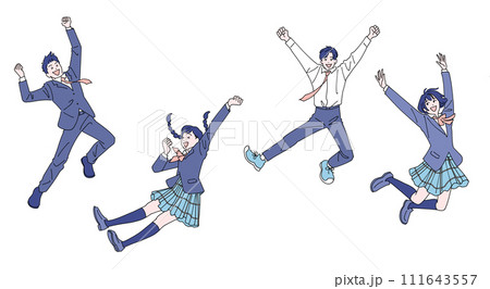 ジャンプする元気な男子学生と女子学生のセット 111643557