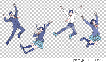 ジャンプする元気な男子学生と女子学生のセット 111643557
