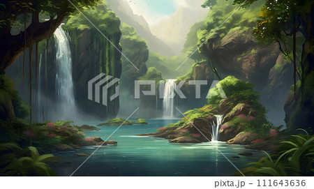 美しい熱帯の滝と静かな川 No.005 AI生成画像 美しい熱帯の滝と静かな川 No.005 AI生成画像 111643636