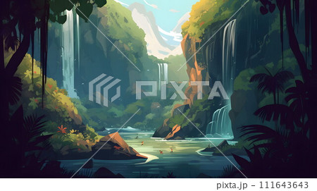 美しい熱帯の滝と静かな川 No.007 AI生成画像 美しい熱帯の滝と静かな川 No.007 AI生成画像 111643643
