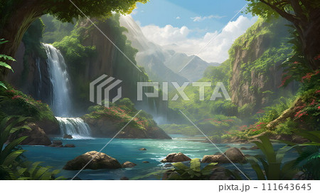 美しい熱帯の滝と静かな川 No.027 AI生成画像 美しい熱帯の滝と静かな川 No.027 AI生成画像 111643645