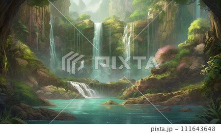 美しい熱帯の滝と静かな川 No.026 AI生成画像 美しい熱帯の滝と静かな川 No.026 AI生成画像 111643648