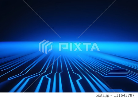 Computer Circuit Board Illuminated With Blue Light 111643797