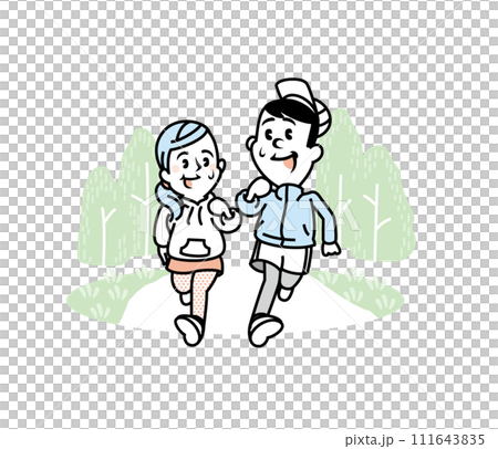 ランニングするカップルのイラスト ランニングするカップルのイラスト 111643835