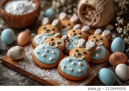 Cookies Crowned with Frosting, Side by Side with Spring's Speckled Eggs, Nibbles of Easter 111644008