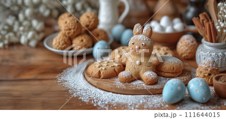 Cookies Crowned with Frosting, Side by Side with Spring's Speckled Eggs, Nibbles of Easter 111644015