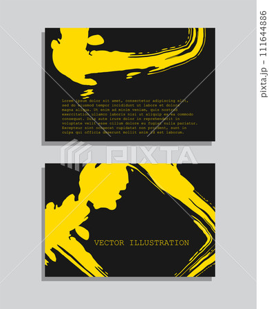 Yellow ink brush stroke on black background. Japanese style. Vector illustration of grunge wave stains. Vector brushes illustration. 111644886