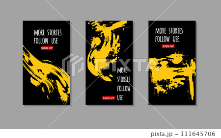 Yellow ink brush stroke on black background. 111645706