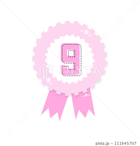 Pink blank award certificate, Award with ribbons, gold silver bronze medal number 9 isolated on transparent background 111645707