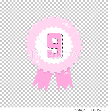 Pink blank award certificate, Award with ribbons, gold silver bronze medal number 9 isolated on transparent background 111645707
