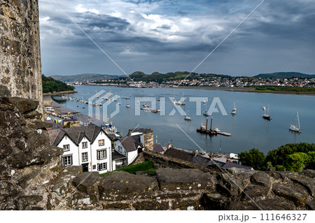 View From Conwy Castle Over River Conwy In North Wales, United Kingdom View From Conwy Castle Over River Conwy In North Wales, United Kingdom 111646327