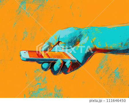 AI-generated content. Modern Smartphone Communication: Hand Holding Digital Device with Touch Screen on White Background 111646450